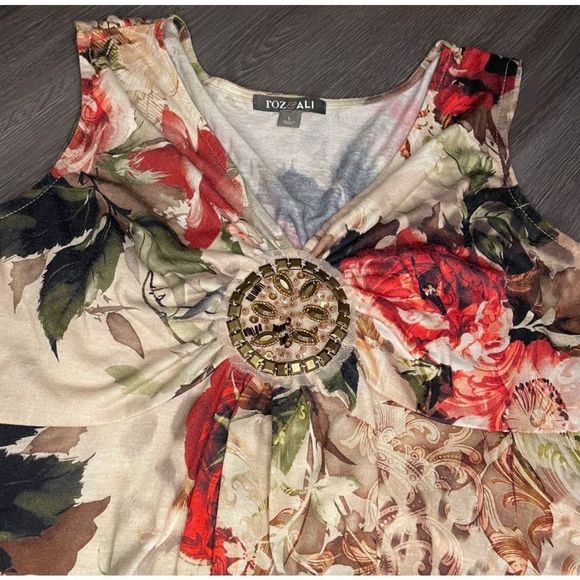 Y2K Floral Watercolor Roses Paisley Peplum Embellished Tank Top Size Large Women - Picture 3 of 5